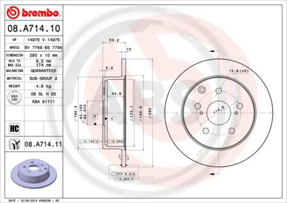 A.B.S. 08.A714.11 - Тормозной диск autosila-amz.com