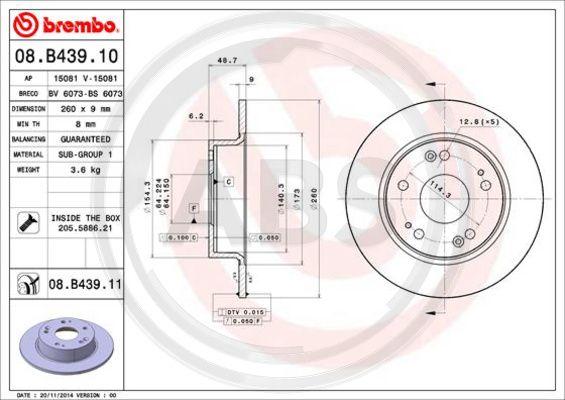 A.B.S. 08.B439.11 - Тормозной диск autosila-amz.com