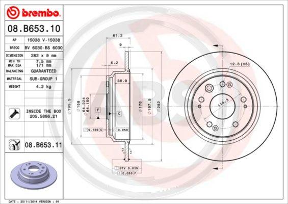 A.B.S. 08.B653.11 - Тормозной диск autosila-amz.com