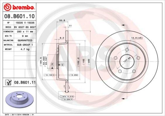 A.B.S. 08.B601.11 - Тормозной диск autosila-amz.com