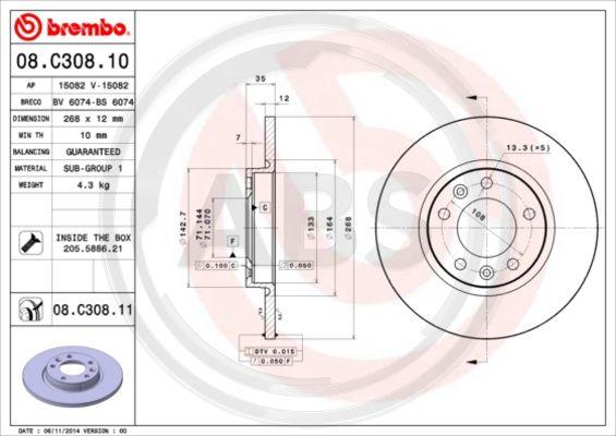 A.B.S. 08.C308.11 - Тормозной диск autosila-amz.com