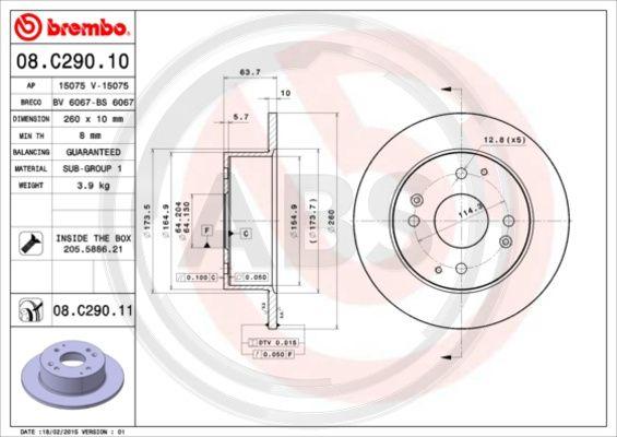 A.B.S. 08.C290.11 - Тормозной диск autosila-amz.com
