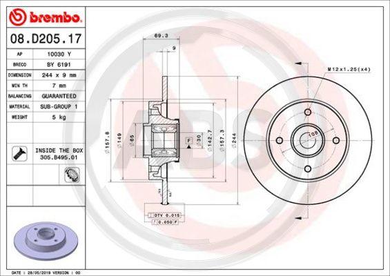 A.B.S. 08.D205.17 - Тормозной диск autosila-amz.com