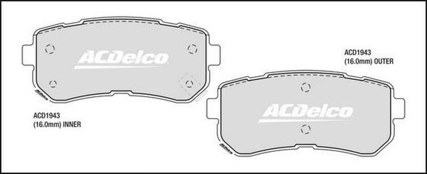 ACDelco ACD1943 - Тормозные колодки, дисковые, комплект autosila-amz.com