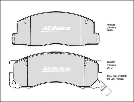 ACDelco ACD1215 - Тормозные колодки, дисковые, комплект autosila-amz.com