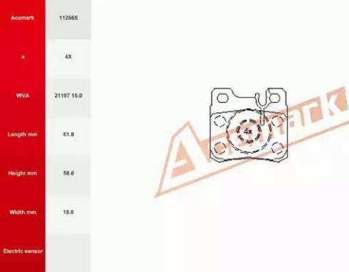 Acemark 112565 - Тормозные колодки, дисковые, комплект autosila-amz.com