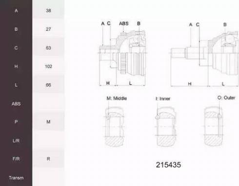 Acemark 215435 - Шарнирный комплект, ШРУС, приводной вал autosila-amz.com