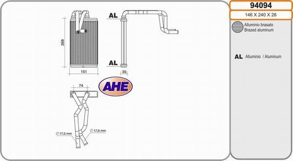 AHE 94094 - Теплообменник, отопление салона autosila-amz.com