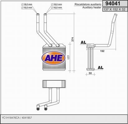 AHE 94041 - Теплообменник, отопление салона autosila-amz.com