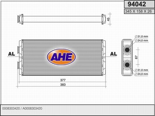 AHE 94042 - Теплообменник, отопление салона autosila-amz.com