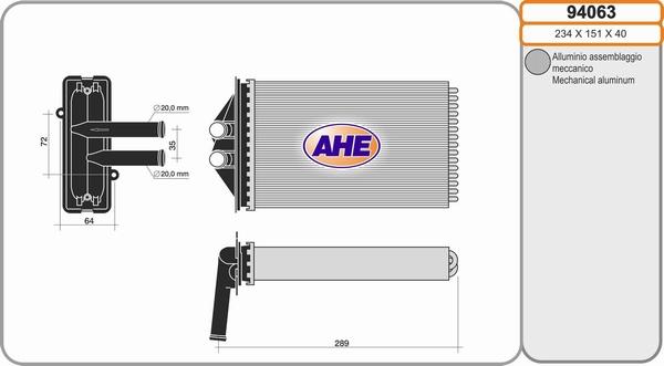 AHE 94063 - Теплообменник, отопление салона autosila-amz.com