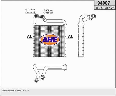 AHE 94007 - Теплообменник, отопление салона autosila-amz.com
