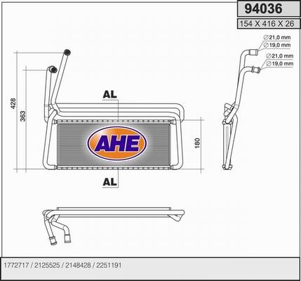 AHE 94036 - Теплообменник, отопление салона autosila-amz.com