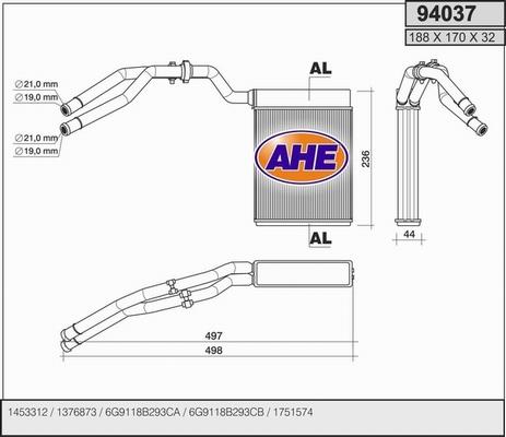 AHE 94037 - Теплообменник, отопление салона autosila-amz.com