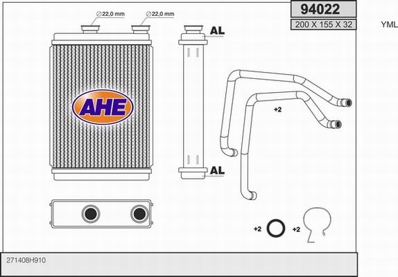 AHE 94022 - Теплообменник, отопление салона autosila-amz.com