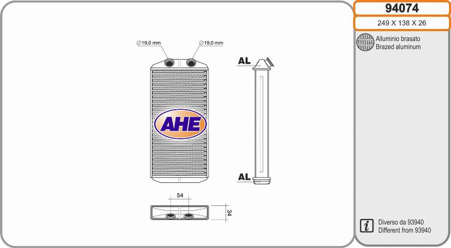 AHE 94074 - Теплообменник, отопление салона autosila-amz.com