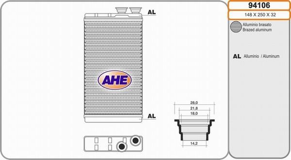 AHE 94106 - Теплообменник, отопление салона autosila-amz.com
