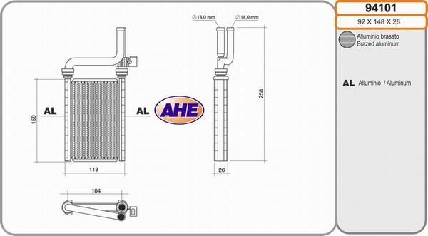 AHE 94101 - Теплообменник, отопление салона autosila-amz.com