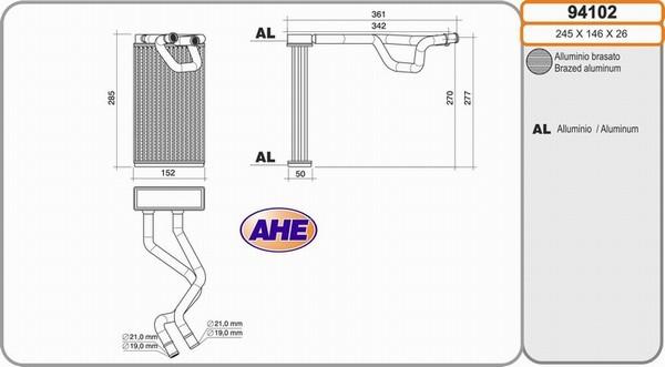 AHE 94102 - Теплообменник, отопление салона autosila-amz.com