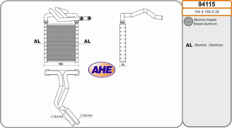 AHE 94115 - Теплообменник, отопление салона autosila-amz.com
