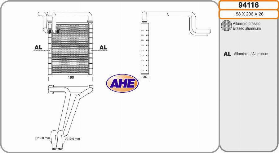 AHE 94116 - Теплообменник, отопление салона autosila-amz.com