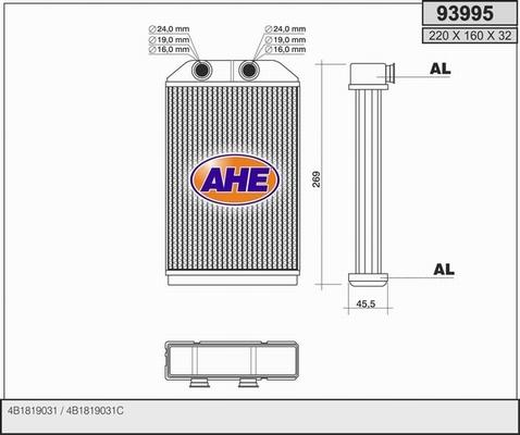 AHE 93995 - Теплообменник, отопление салона autosila-amz.com