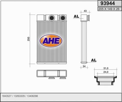 AHE 93944 - Теплообменник, отопление салона autosila-amz.com