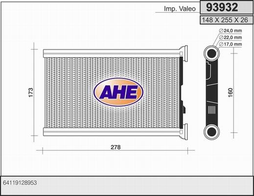 AHE 93932 - Теплообменник, отопление салона autosila-amz.com