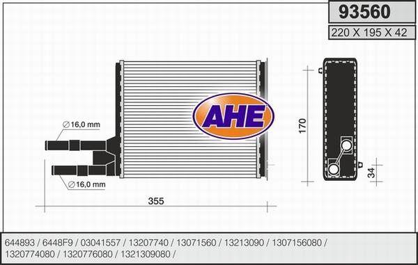 AHE 93560 - Теплообменник, отопление салона autosila-amz.com