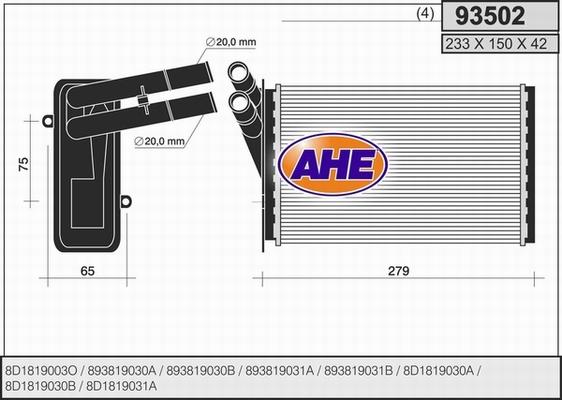 AHE 93502 - Теплообменник, отопление салона autosila-amz.com