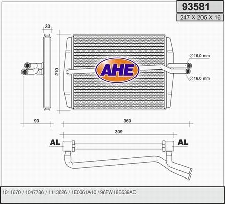 AHE 93581 - Теплообменник, отопление салона autosila-amz.com