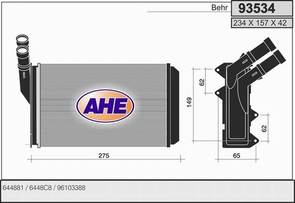 AHE 93534 - Теплообменник, отопление салона autosila-amz.com