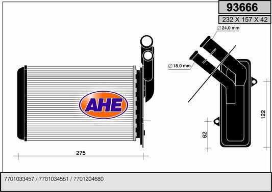AHE 93666 - Теплообменник, отопление салона autosila-amz.com