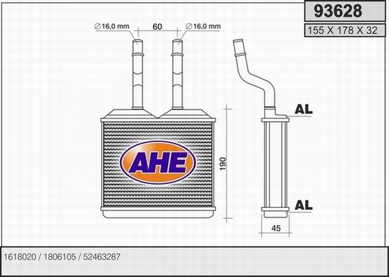 AHE 93628 - Теплообменник, отопление салона autosila-amz.com