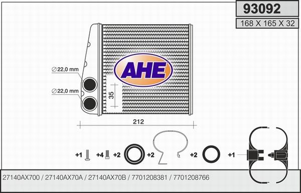 AHE 93092 - Теплообменник, отопление салона autosila-amz.com