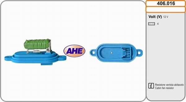 AHE 406.016 - Дополнительный резистор, электромотор - вентилятор радиатора autosila-amz.com