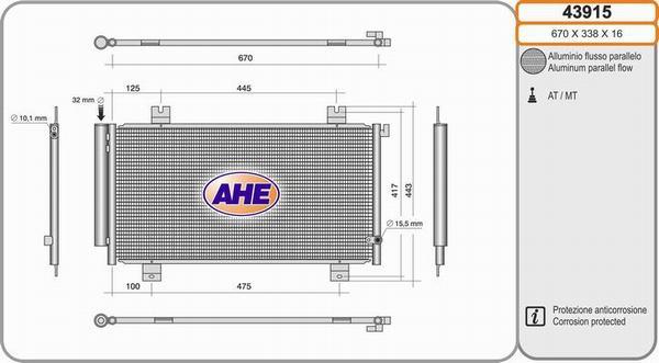 AHE 43915 - Конденсатор кондиционера autosila-amz.com