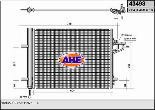 AHE 43493 - Конденсатор кондиционера autosila-amz.com