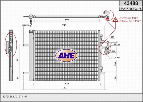 AHE 43488 - Конденсатор кондиционера autosila-amz.com