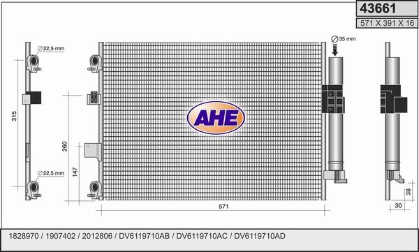 AHE 43661 - Конденсатор кондиционера autosila-amz.com