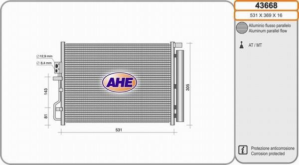 AHE 43668 - Конденсатор кондиционера autosila-amz.com