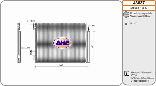 AHE 43637 - Конденсатор кондиционера autosila-amz.com