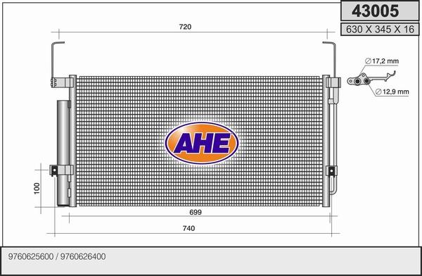 AHE 43005 - Конденсатор кондиционера autosila-amz.com