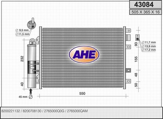 AHE 43084 - Конденсатор кондиционера autosila-amz.com