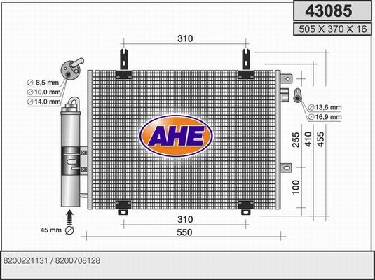 AHE 43085 - Конденсатор кондиционера autosila-amz.com