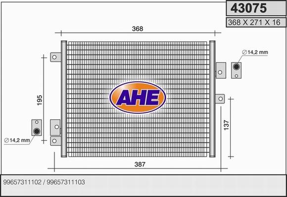 AHE 43075 - Конденсатор кондиционера autosila-amz.com