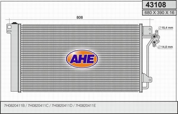 AHE 43108 - Конденсатор кондиционера autosila-amz.com