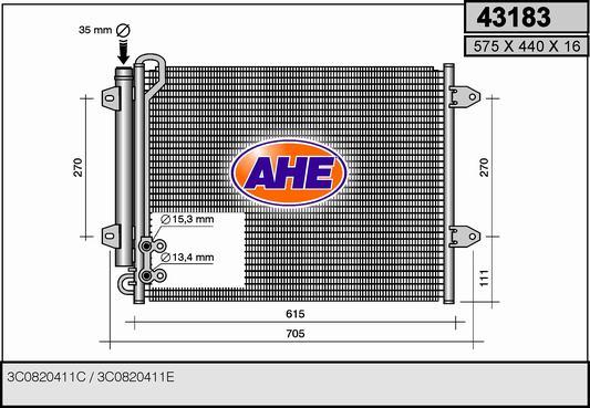 AHE 43183 - Конденсатор кондиционера autosila-amz.com