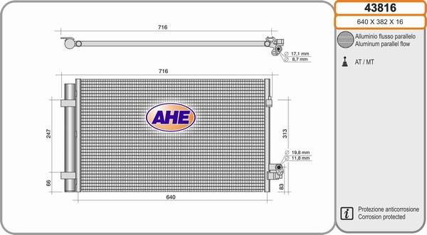AHE 43816 - Конденсатор кондиционера autosila-amz.com