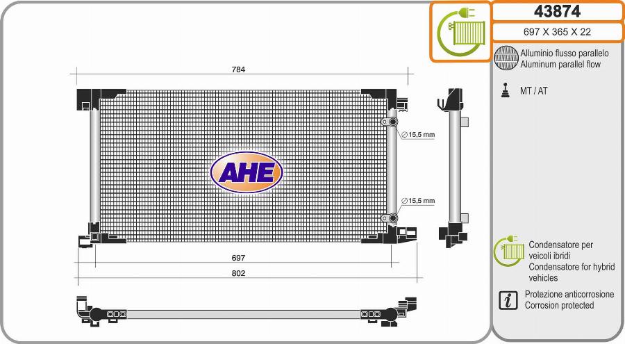 AHE 43874 - Конденсатор кондиционера autosila-amz.com